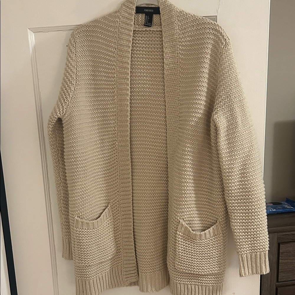 Forever 21 Beige Open-Front Chunky Knit Cardigan